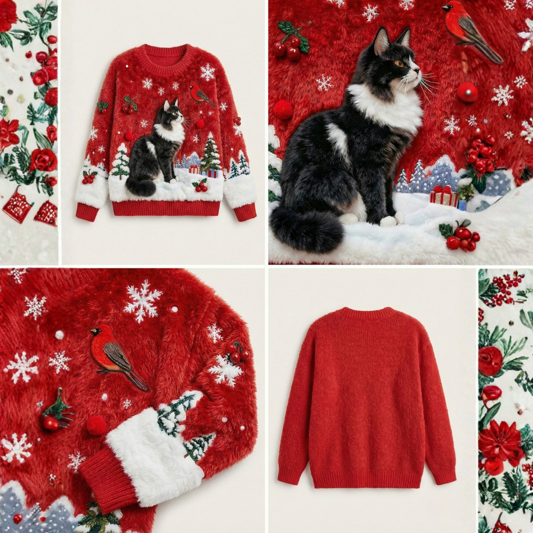 Pull de Noël de luxe Cozy Cat