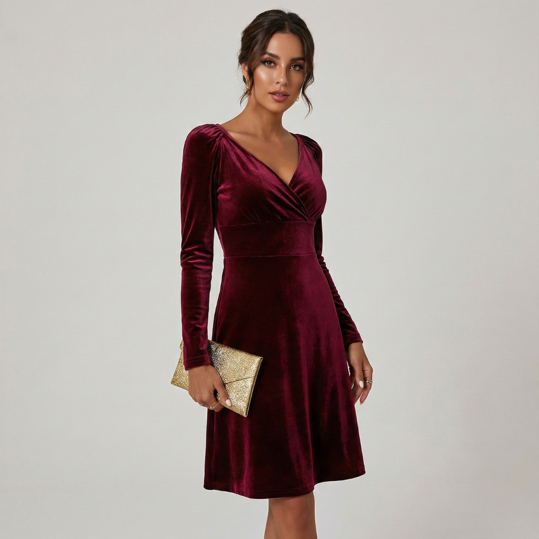Noëlle | Robe de soirée luxueuse et en velours avec un décolleté élégant et un V