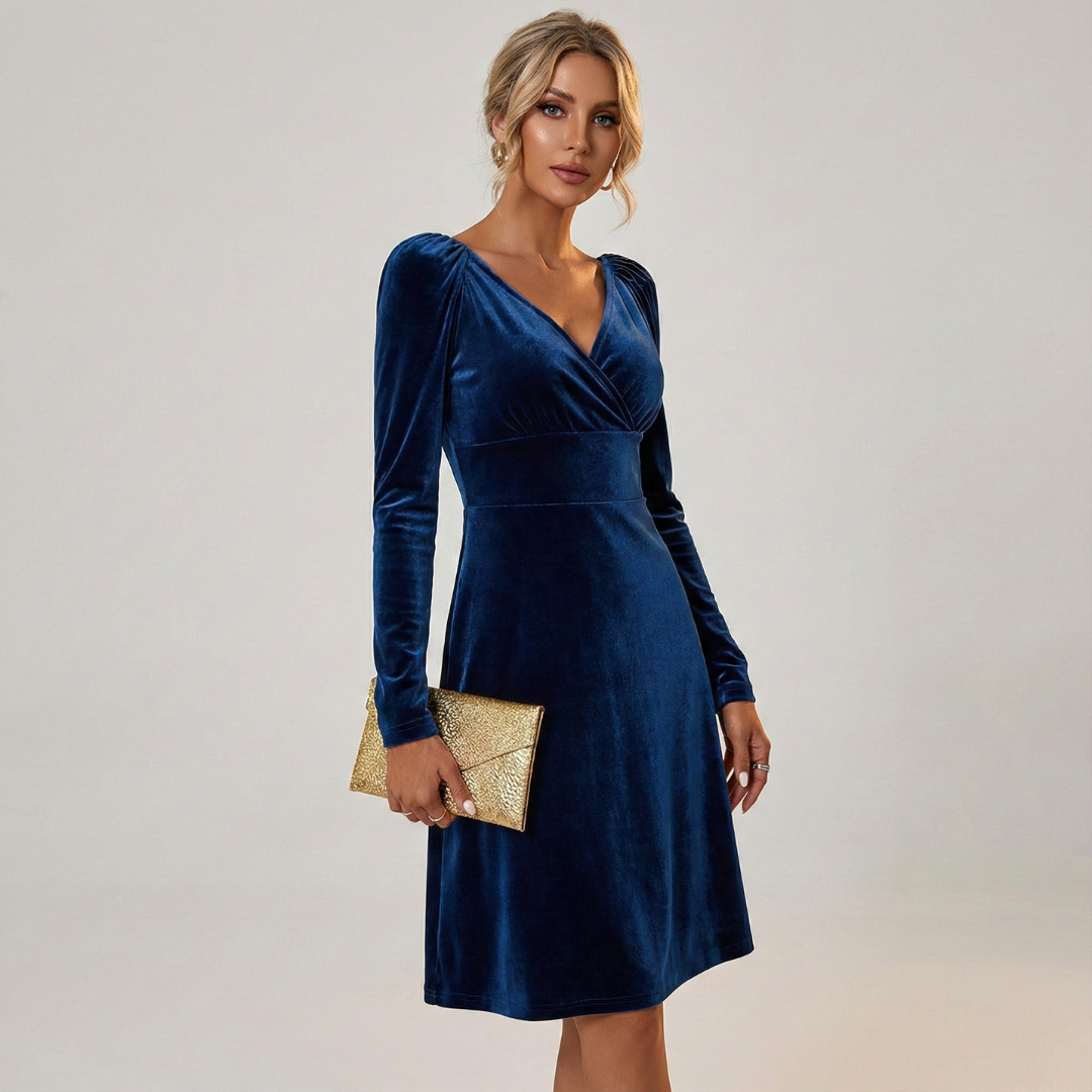 Noëlle | Robe de soirée luxueuse et en velours avec un décolleté élégant et un V