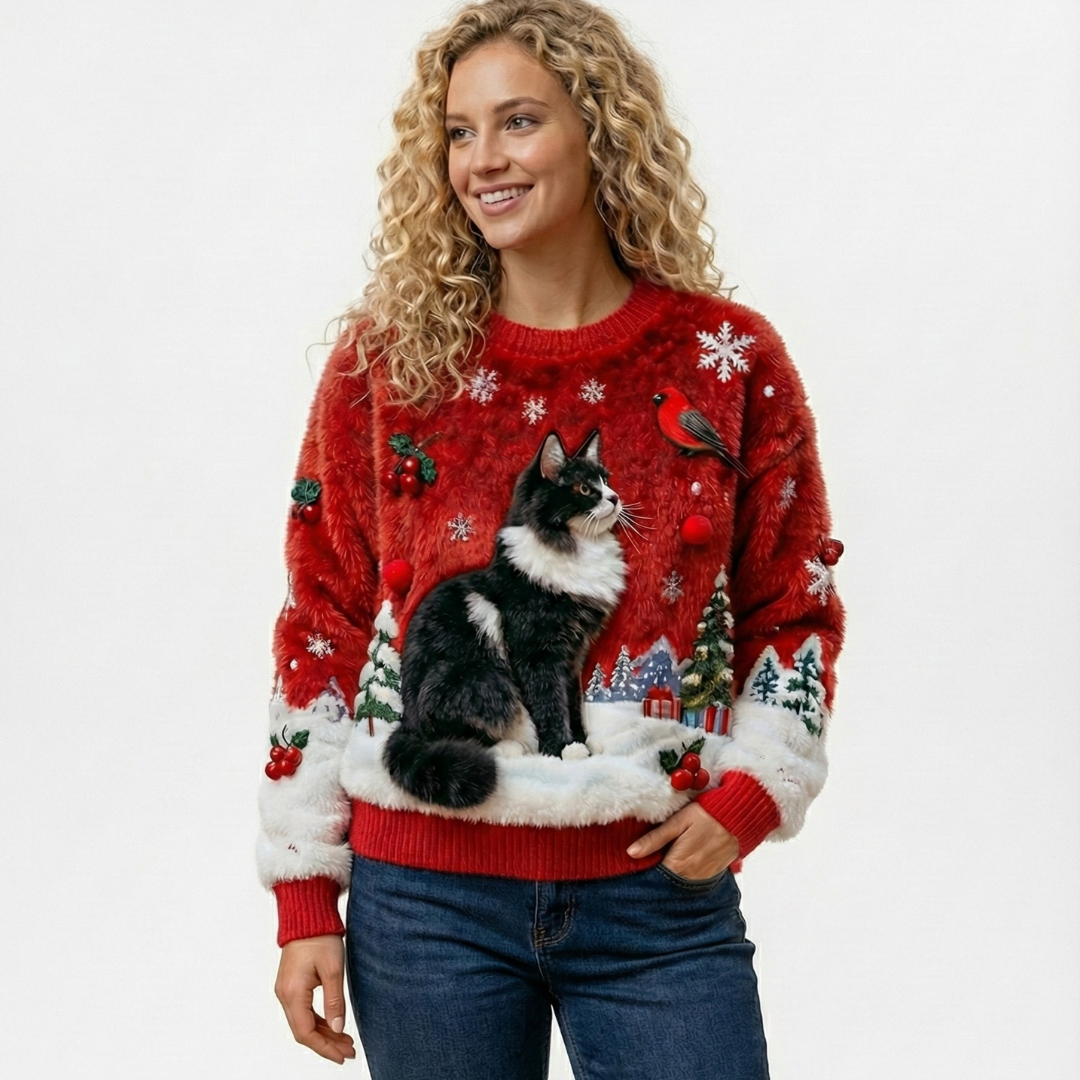 Pull de Noël de luxe Cozy Cat
